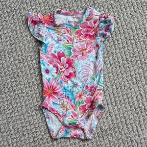 EUC Posh Peanut “Marina” (RETIRED PRINT) Ruffle Sleeve Bodysuit (3-6 months)